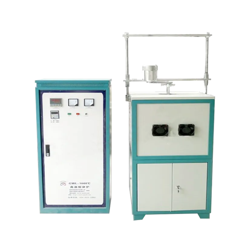 High-temperature frit furnace with stirring system: programmable curves, integrated control, shell temperature close to room temperature, and safe operation.